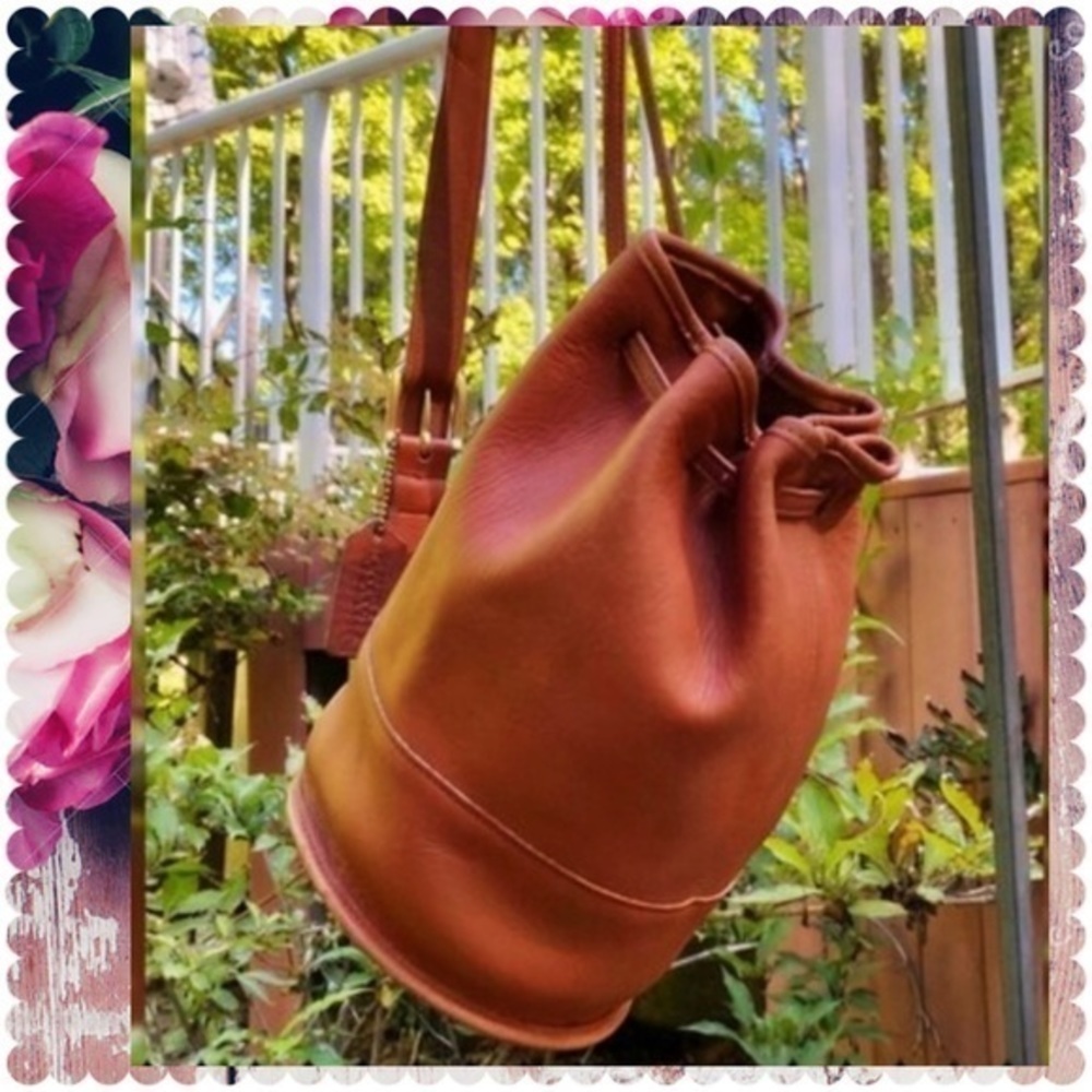 VINTAGE COACH RARE BIXBY CROSSBODY BACKPACK SLING BUCKET BAG BRITISH TAN 9984 - Picture 3 of 17